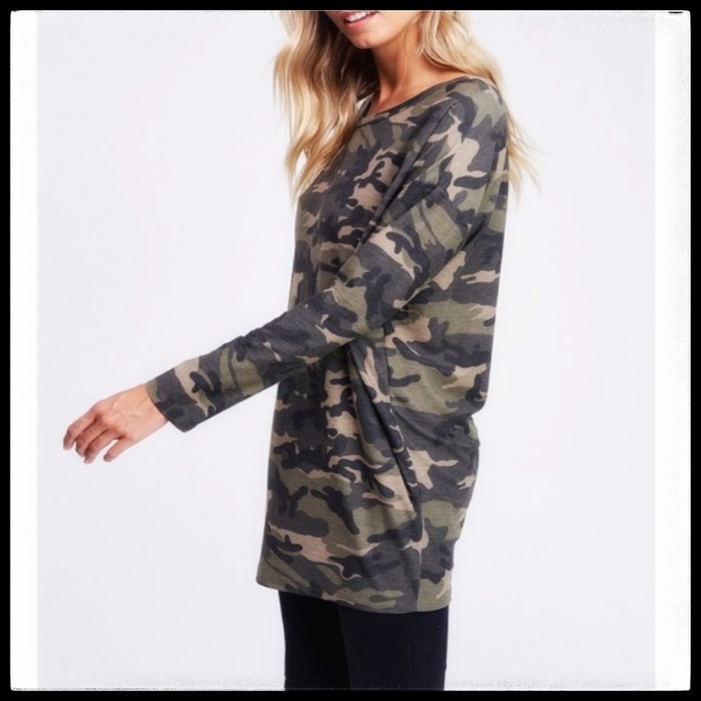 Camo Dolman Sleeve French Terry Tunic, NWT - Picture 3 of 8